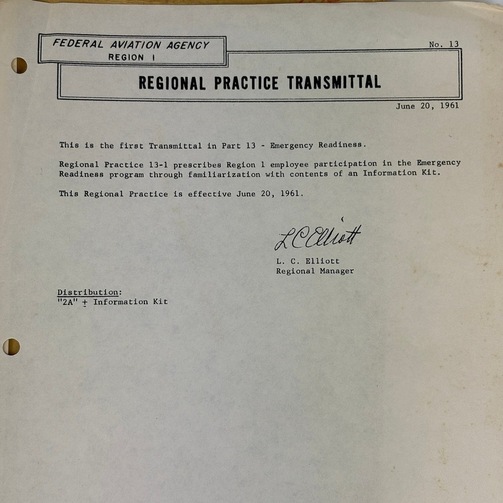 1961 FAA Region I Emergency Readiness Info Kit Envelope Letter Instructions - Picture 3 of 5